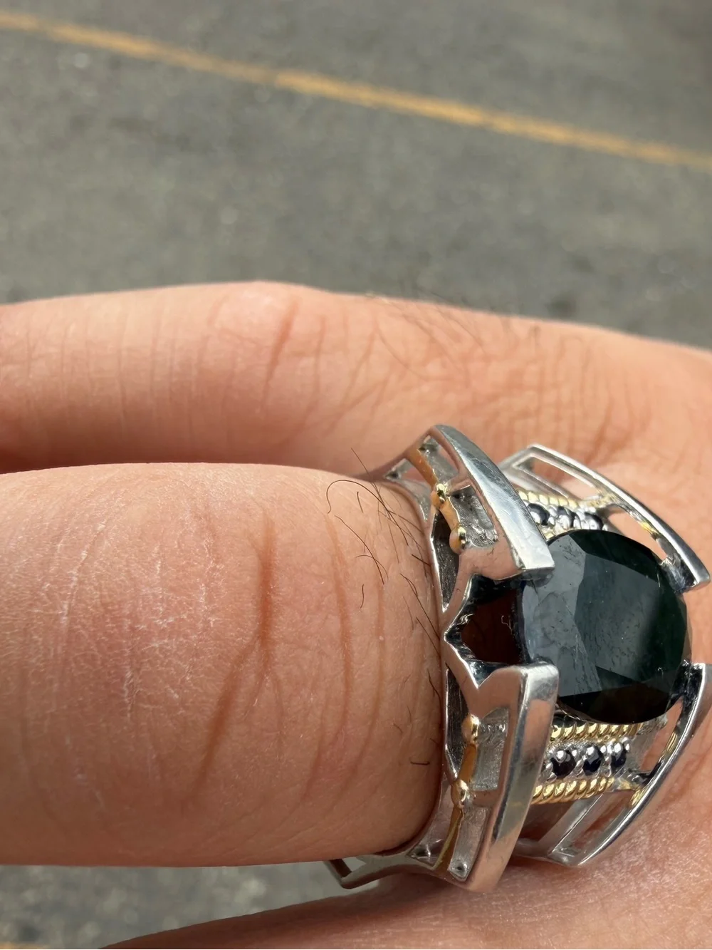 Michael Valitutti Men Ring 925 Sterling Silver Natural Bi-Color Teal Sapphire 12